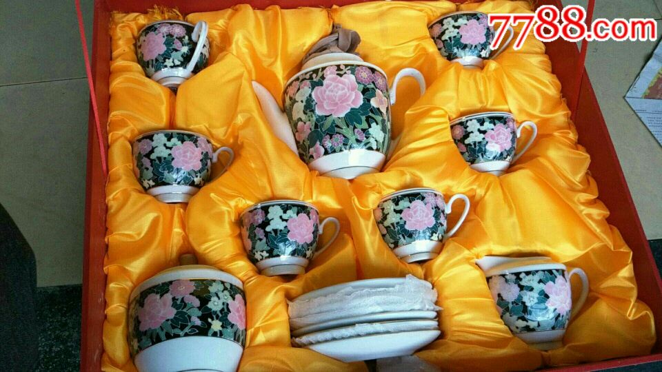 醴陵瓷手绘黑底满花群力90年代老瓷器礼品高档瓷收藏价值极高