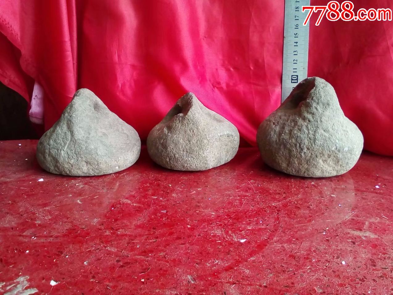 2斤,三个老石雕秤砣石权一起出,古董古玩收藏品-其他石器-7788收藏