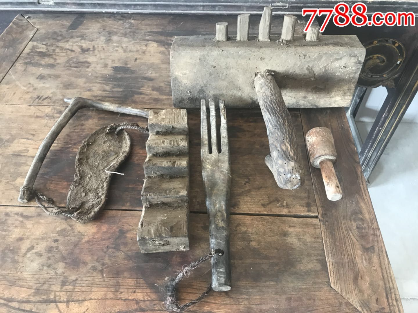 民俗物件清代编草鞋工具5件套包老保真