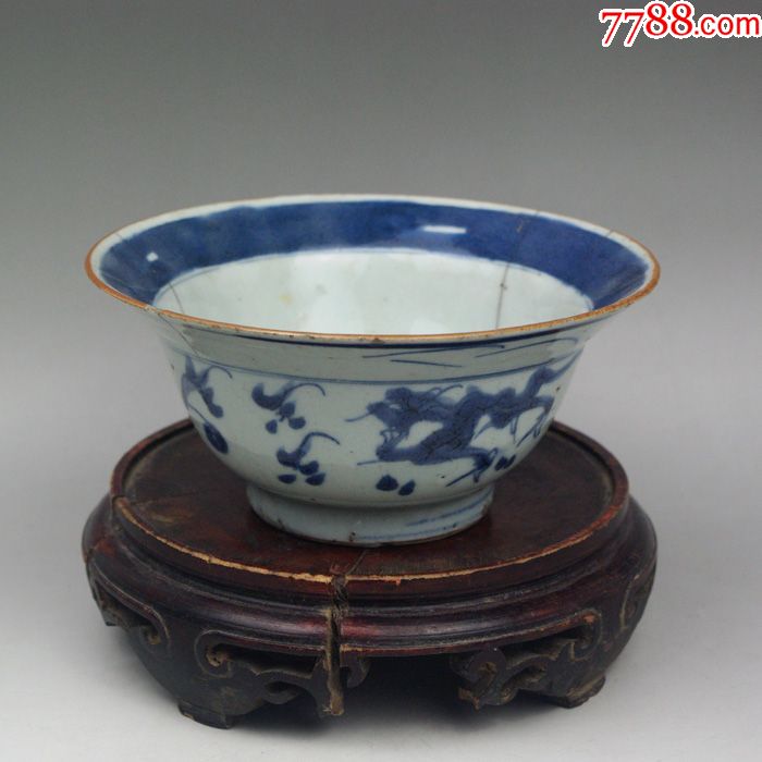 清三代康熙早期龙凤纹碗青花瓷明清景德镇老瓷器老物件摆件收藏