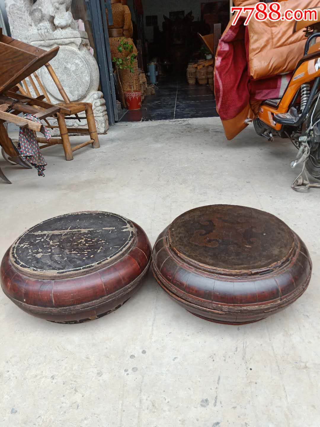 清代,圆食盒一对,柏木,完整.