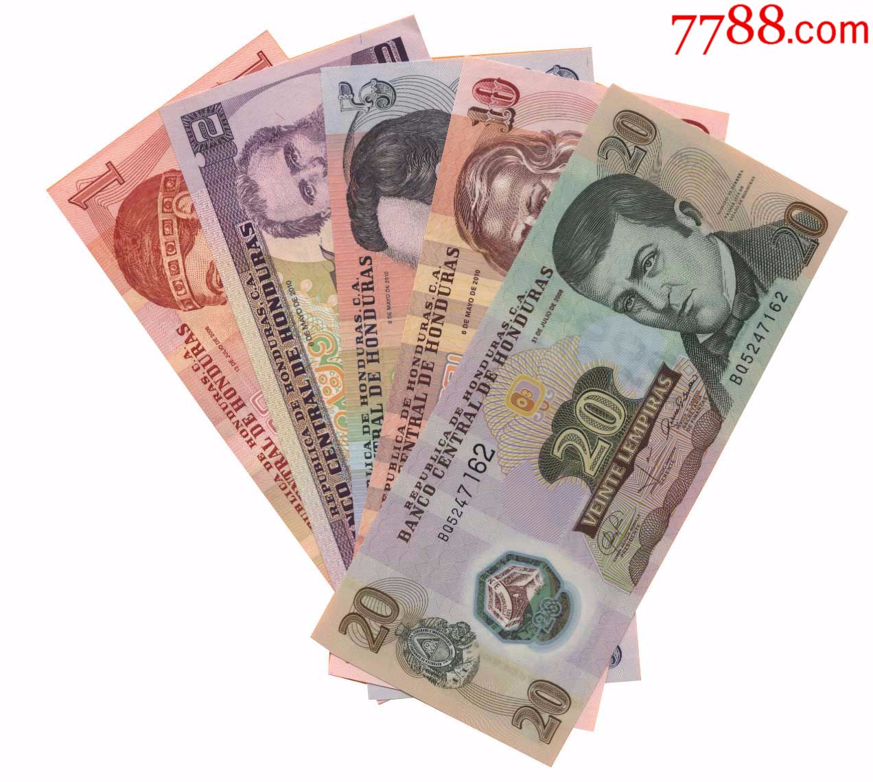 全新洪都拉斯120伦皮拉5枚人物版纸币套装美洲外币外国钱币收藏品