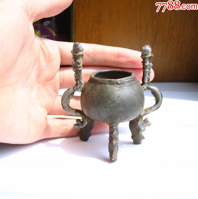 包老包真清代双耳三足一柱香锡香炉琴炉