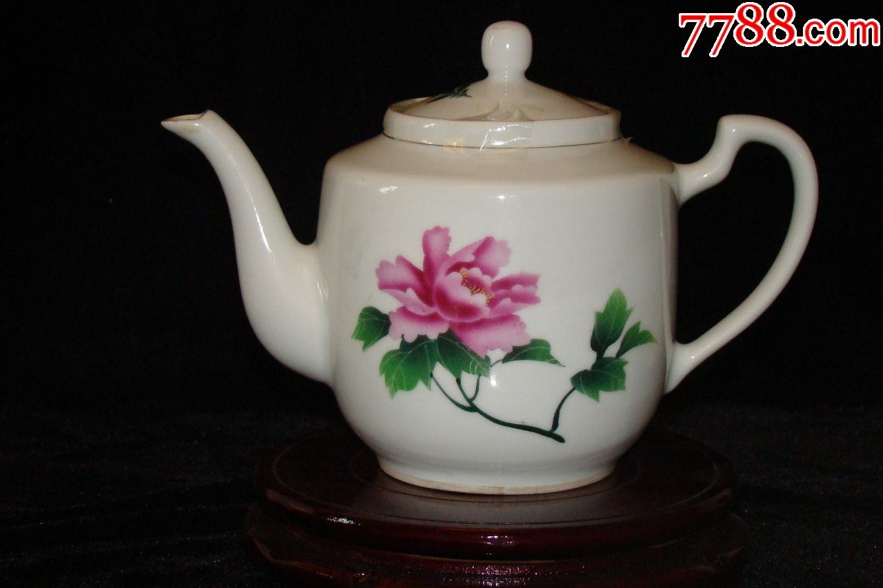 景德镇70年代景兴瓷厂刷花粉彩花卉端把茶壶