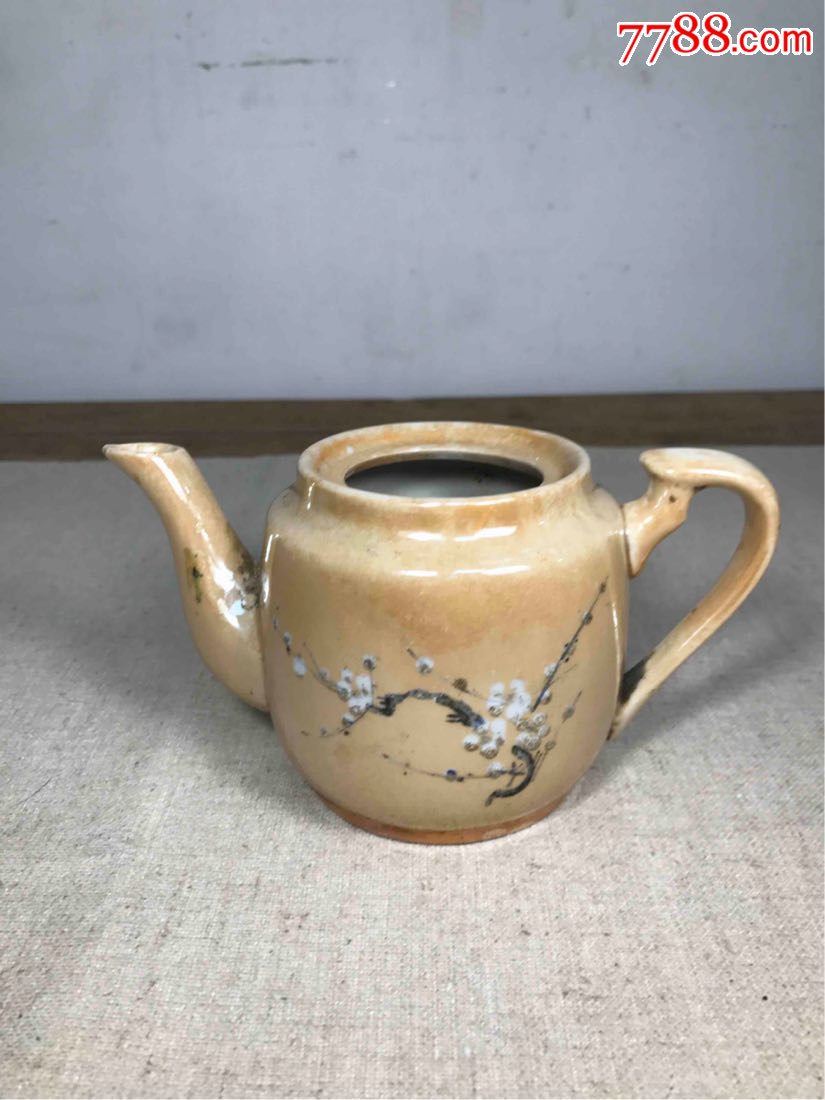 古董古玩收藏杂项近代茶釉色瓷器茶壶梅花黄釉