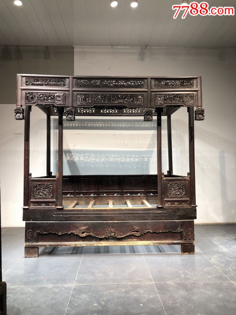 清中期榆木架子床老家具老床民俗装饰佳品