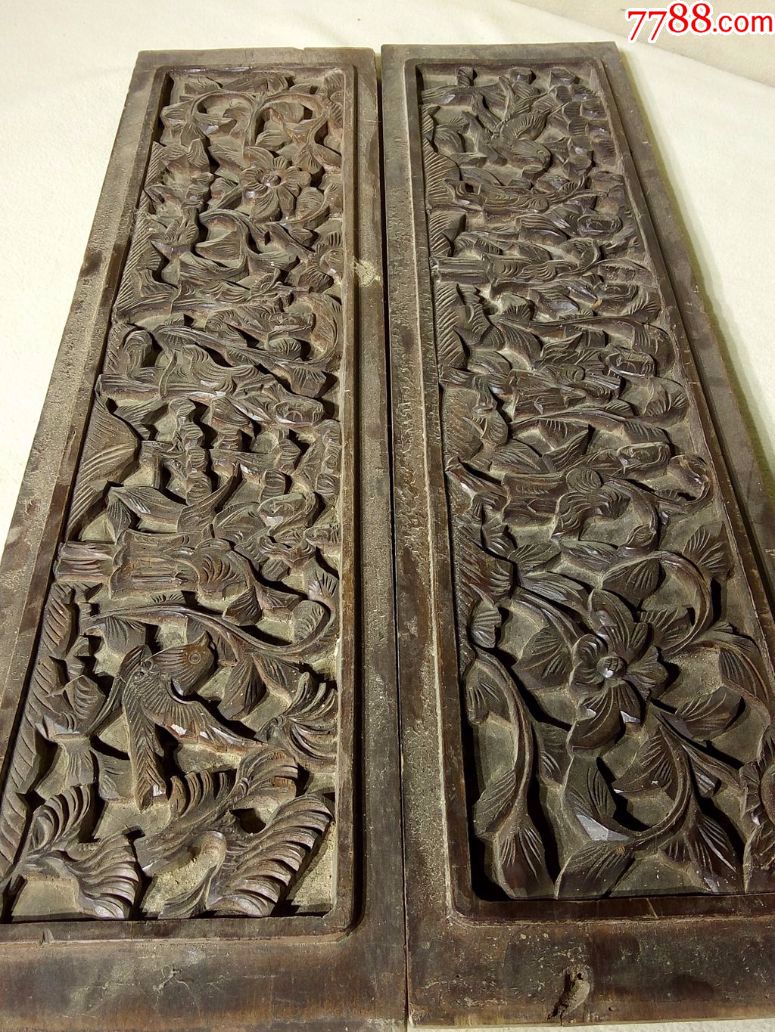 清代木雕人物花板一对