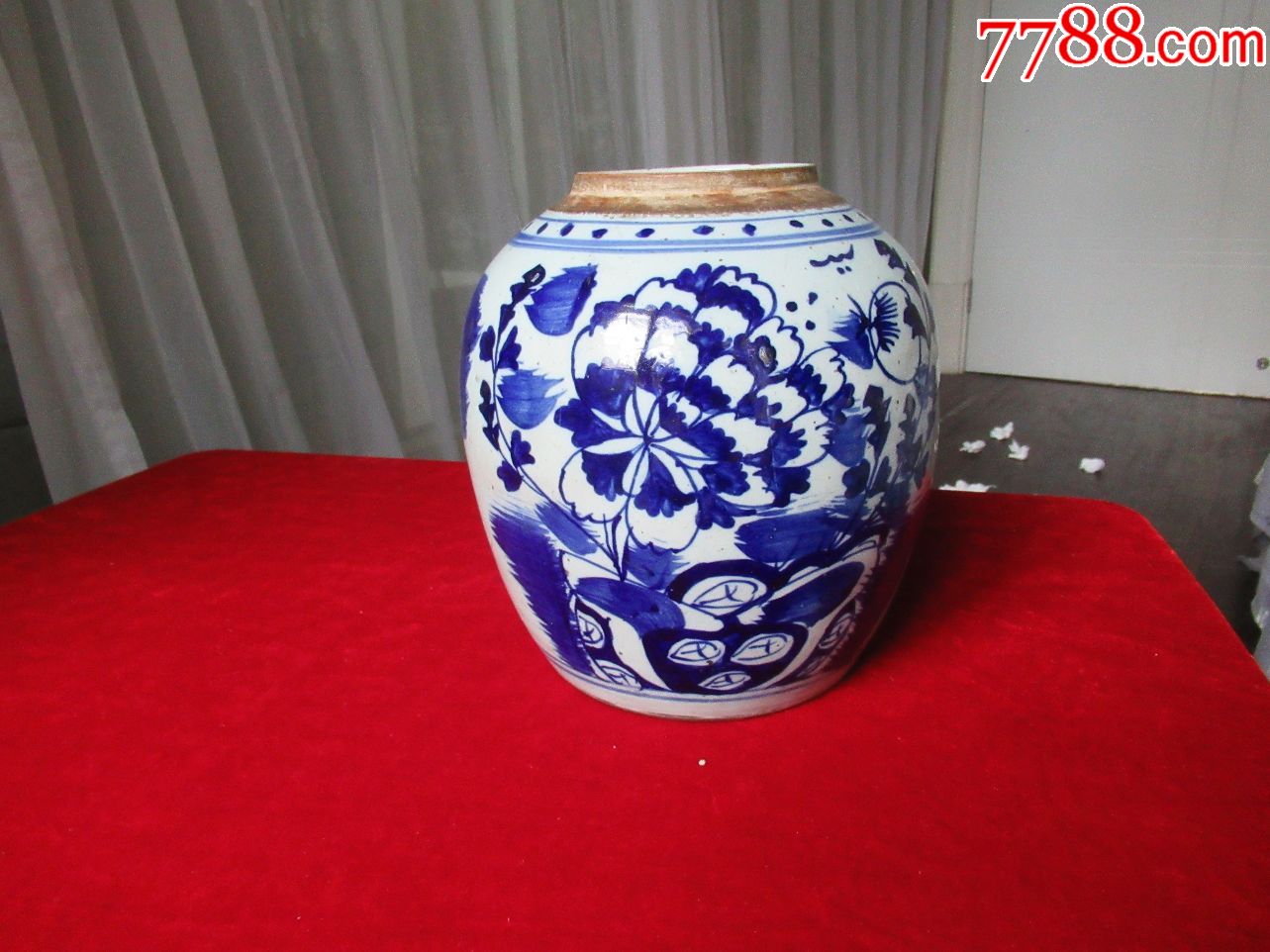 瓷器收藏晚清洋蓝青花瓷花卉图大罐完美品相