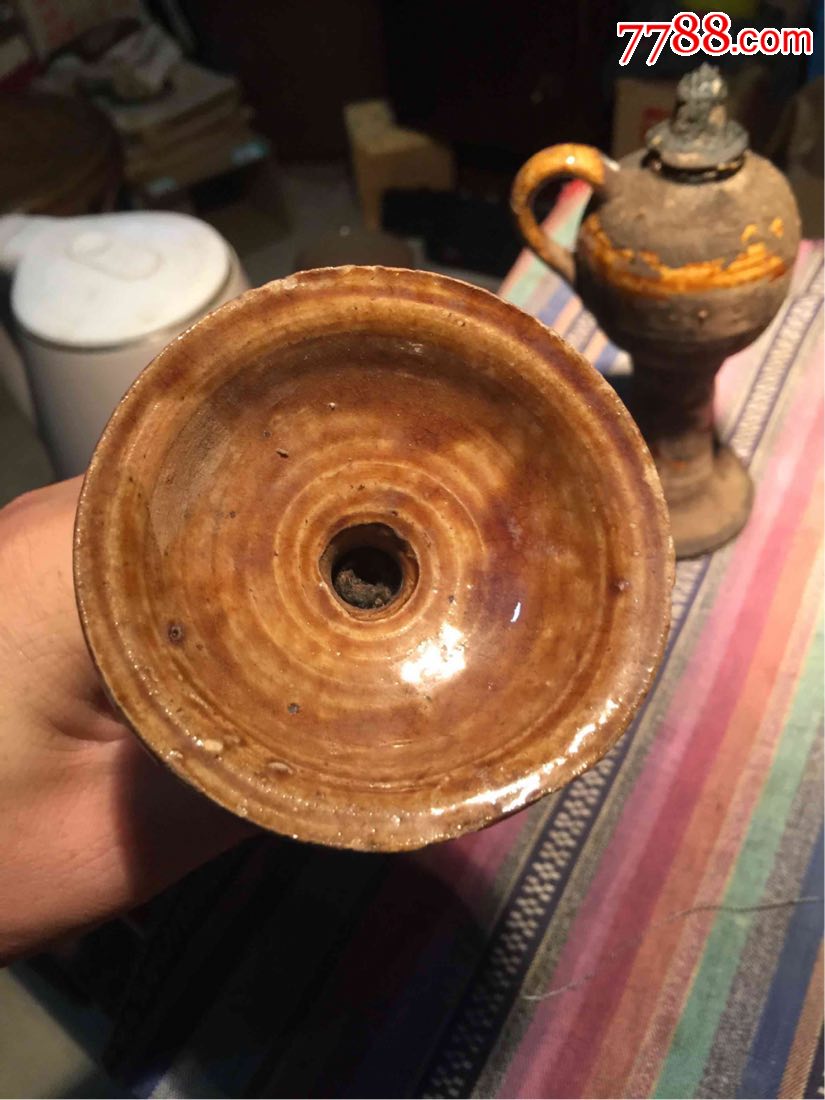 黄釉老油灯-价格:500.