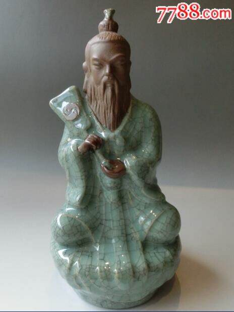 国营老厂龙泉青瓷,中国道家虚灵功,道教始祖太上老君瓷雕塑