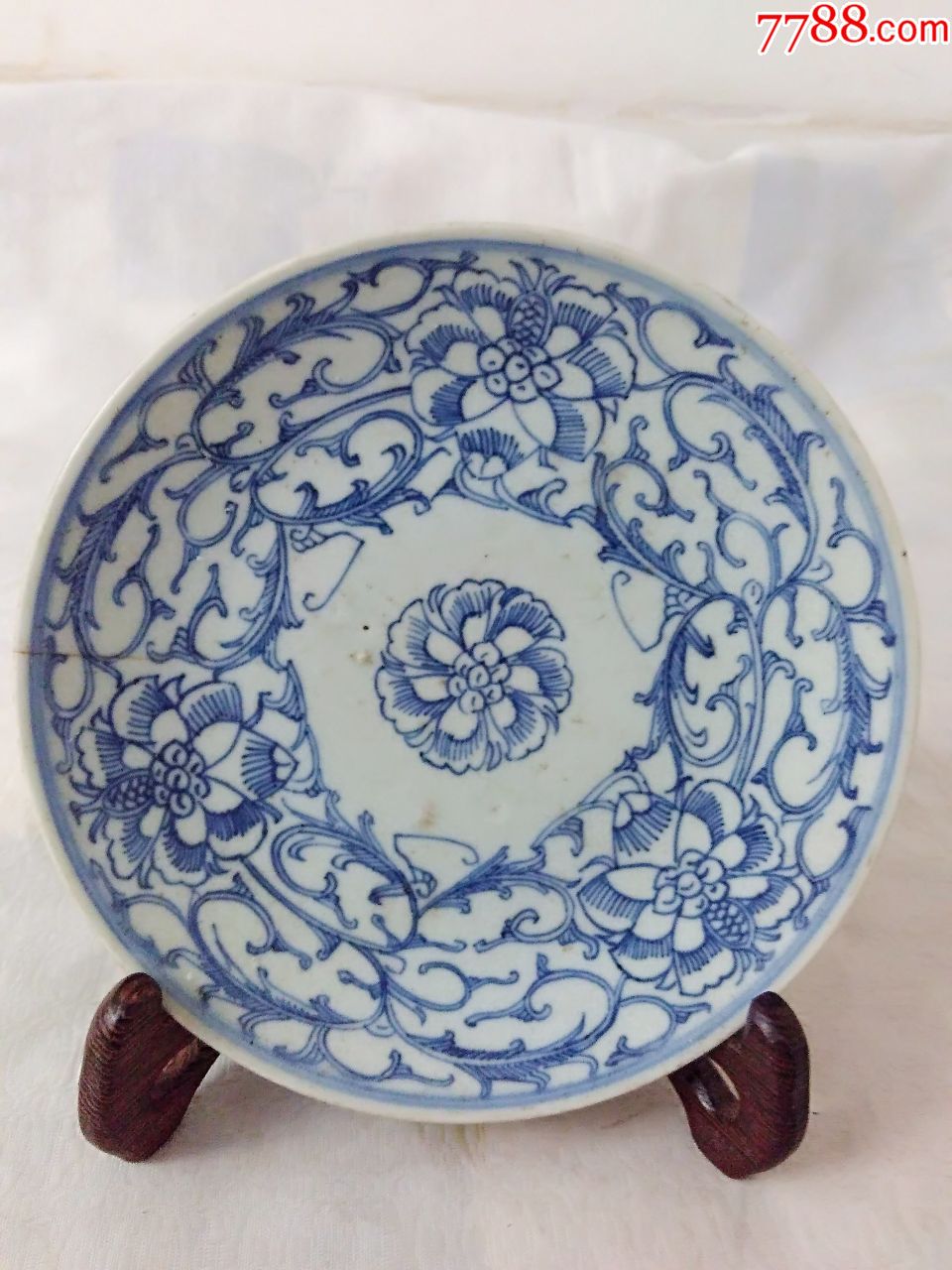 28*4清代蝶恋花细路青花盘子,古玩古瓷古董瓷器包真包老