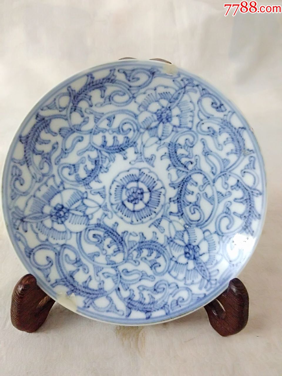 28*5清代蝶恋花细路青花盘子,古玩古瓷古董瓷器包真包老