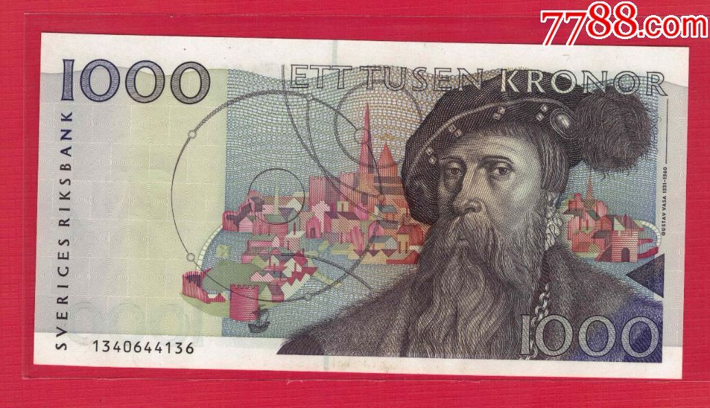 瑞典1991年1000克朗签名如图号码开头数字为1实物扫描unc