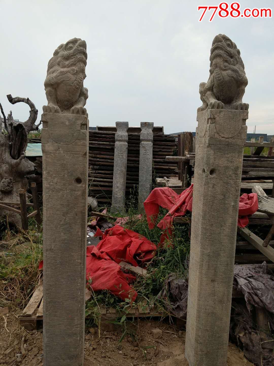 清代狮子拴马桩一对全品包老材质青石