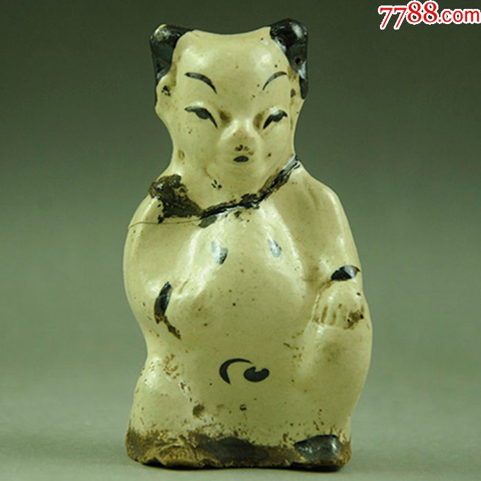 明代磁州窑白釉人物塑像老瓷器民俗器老物件陈设摆件包老包真藏品
