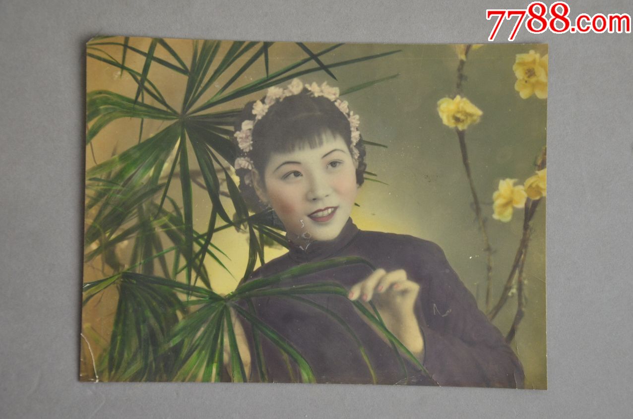 民国-手工上色旗袍美女老照片-上色精美-少见大幅上色精品