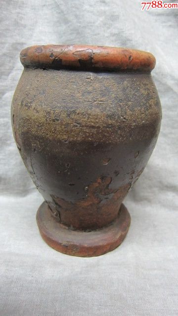 清代酱釉陶蒜缸