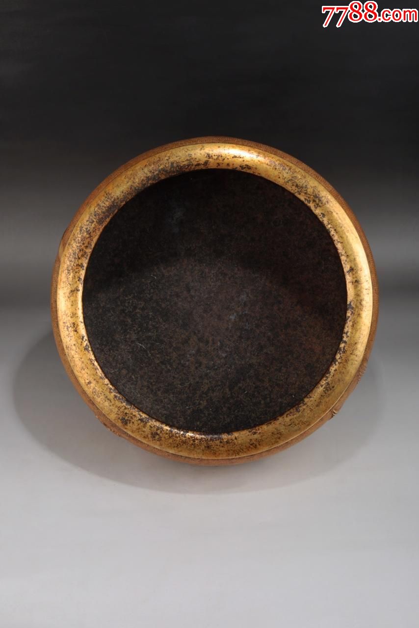 明"崇祯壬午冬月青来监造"铜鎏金荷塘仙鹤纹钵式炉