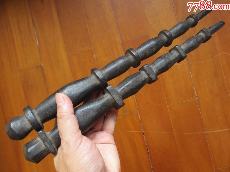 竹节型木质打鬼神鞭2根/对(少见道教法器/驱邪镇宅)