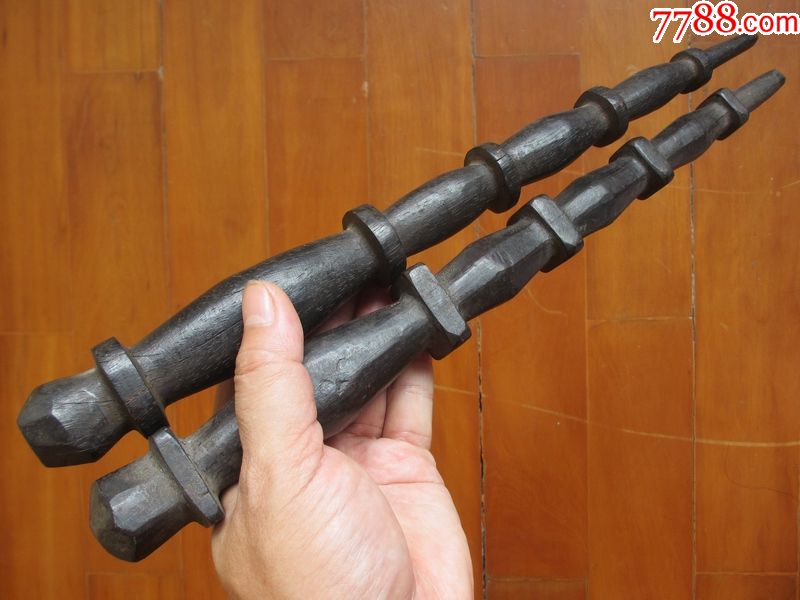 竹节型木质打鬼神鞭2根/对(少见道教法器/驱邪镇宅)