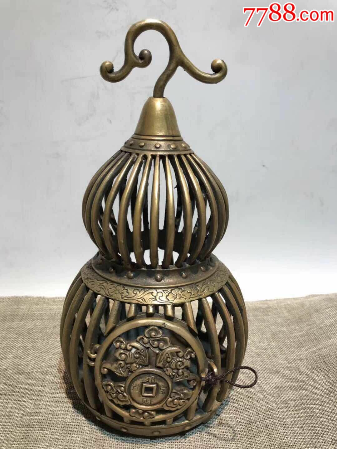 民国铜制葫芦招财进宝鸟笼纯铜手工打造雕工精美包浆浓厚磨损自然品相