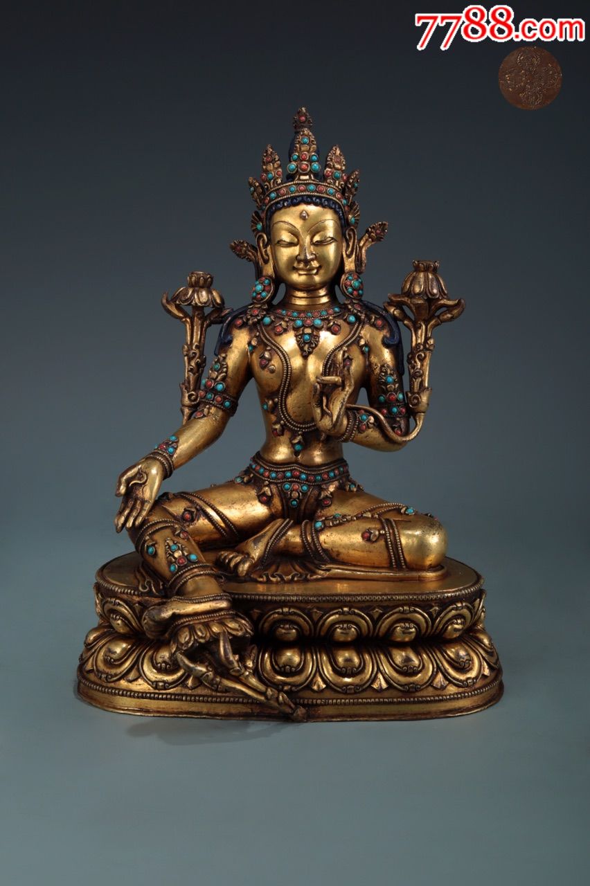 铜鎏金绿度母坐像_铜像/铜佛像_缘起续集【7788收藏__收藏热线】