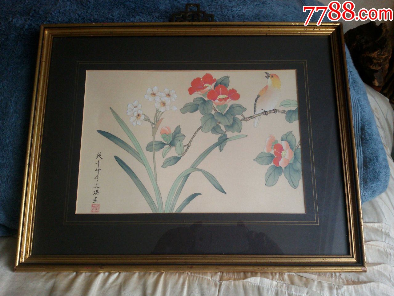 文瑛七八年花鸟绢画,英国邮寄!