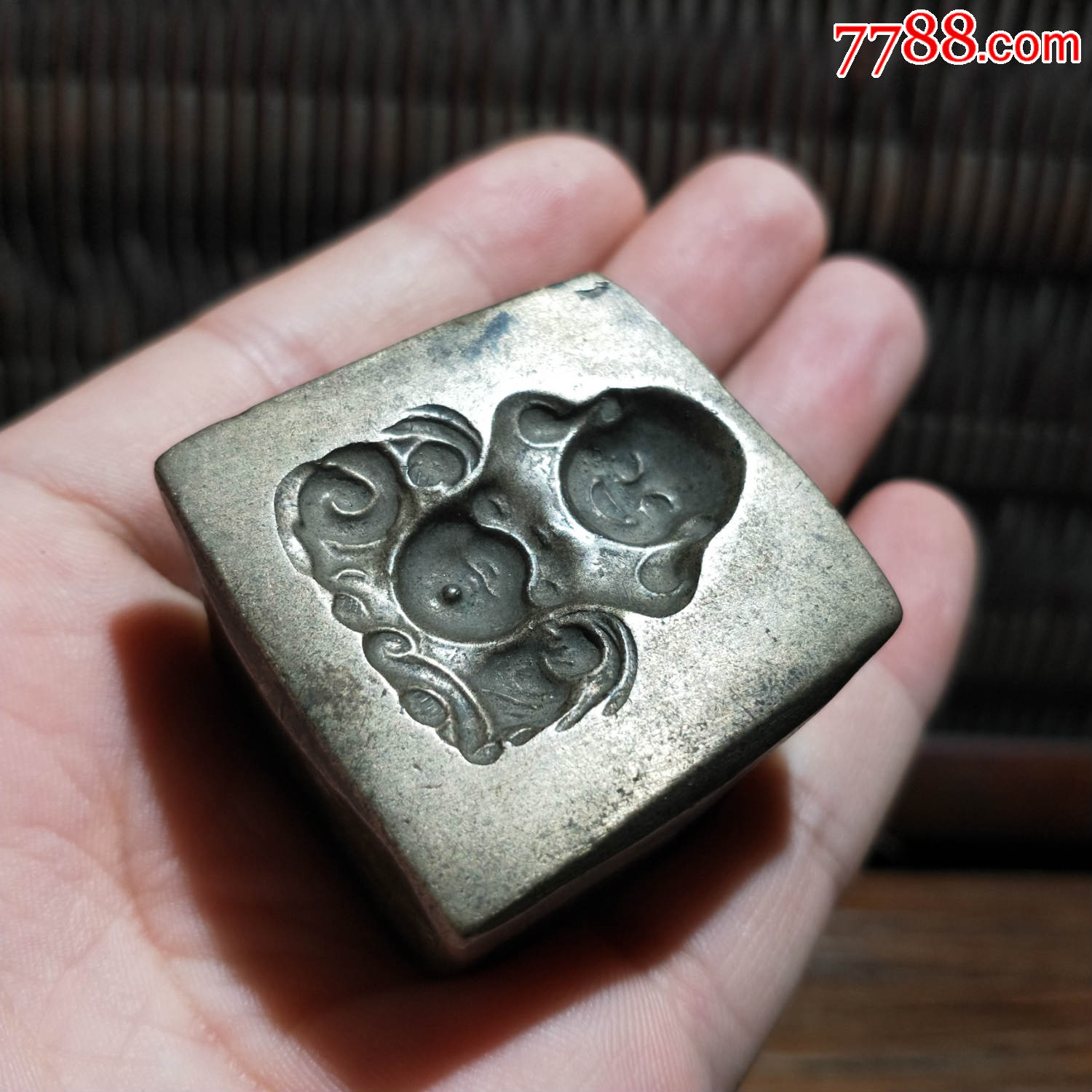 清代白铜弥勒佛模具印模文房镇纸银器饰品模子古玩收藏铜器