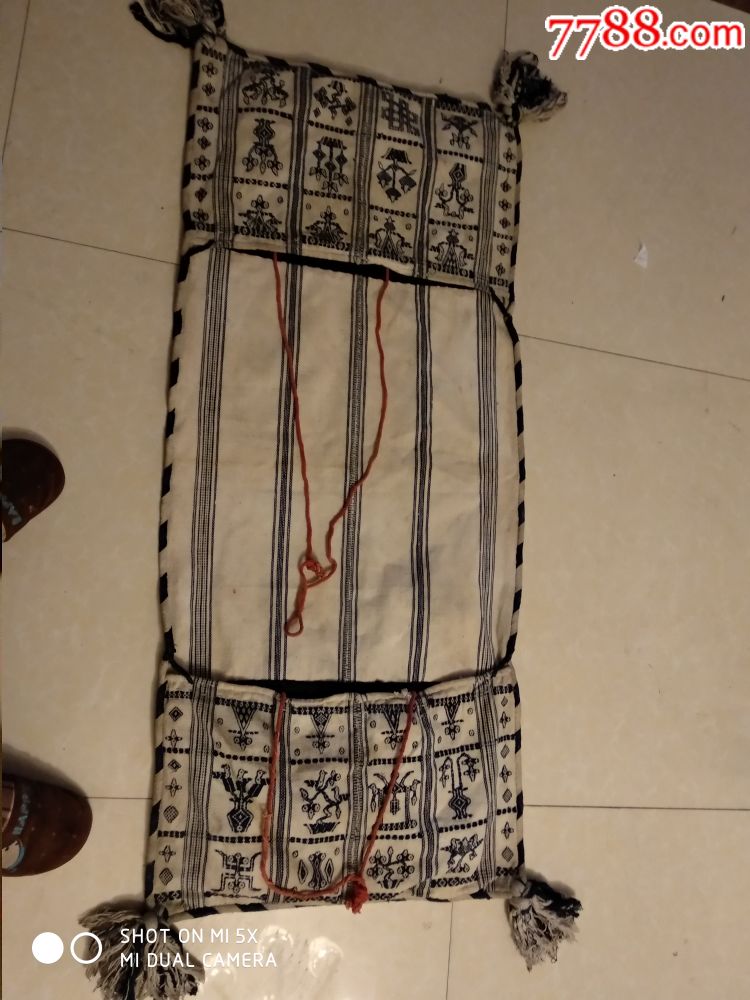 清代民国带绣工老帆布褡裢马搭子