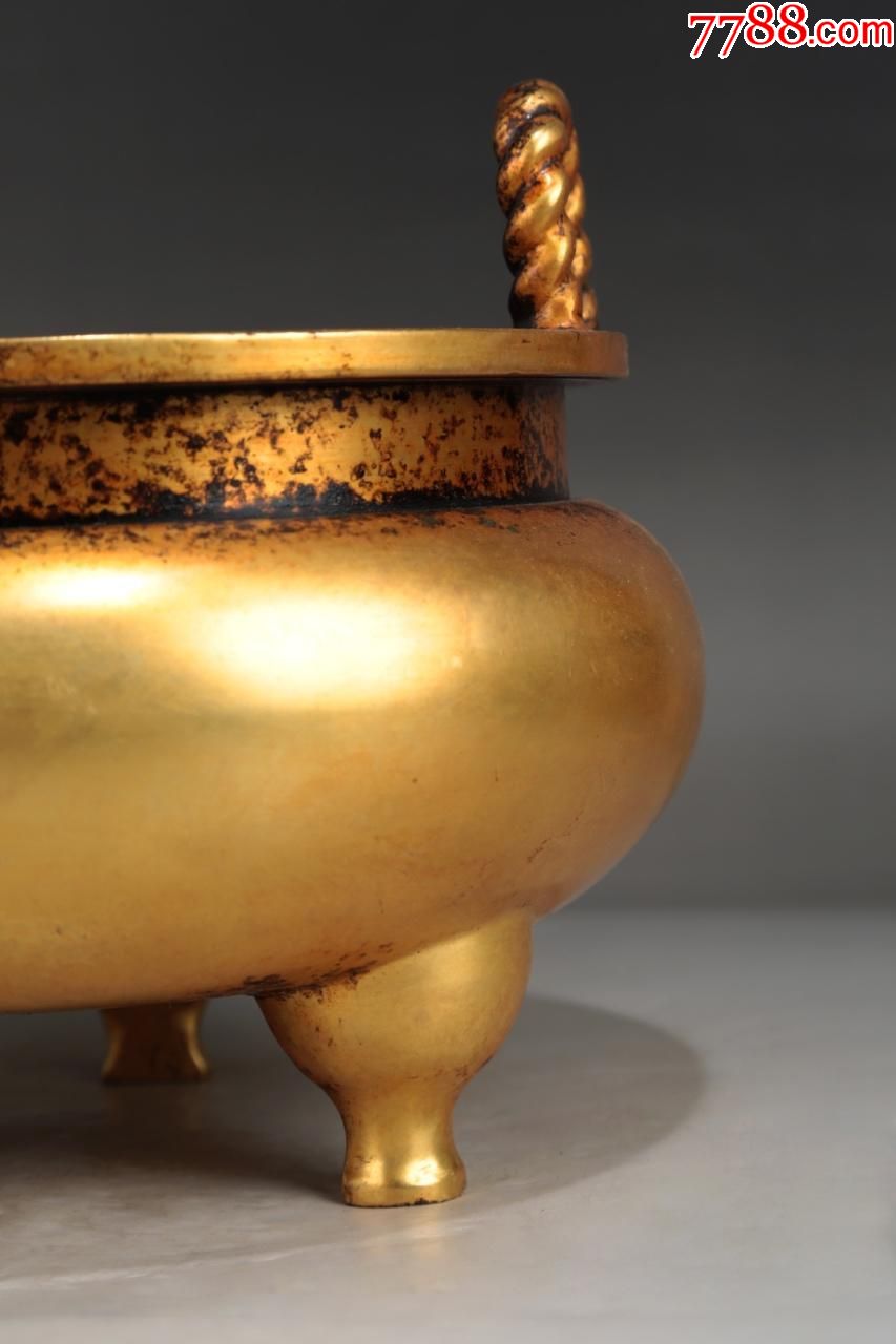 明"宣德御赏"铜鎏金索耳鬲式炉