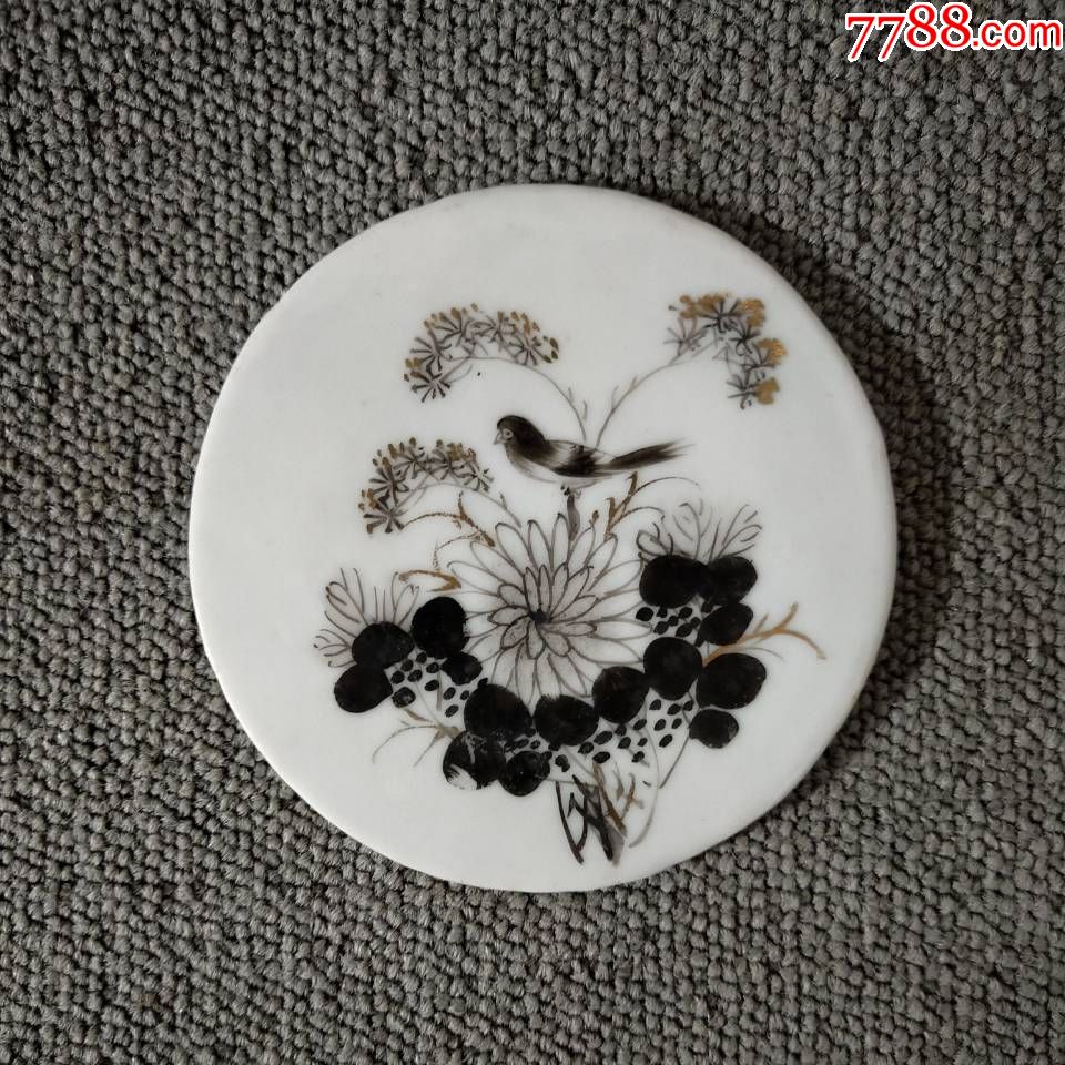 清代墨彩描金画花鸟瓷板