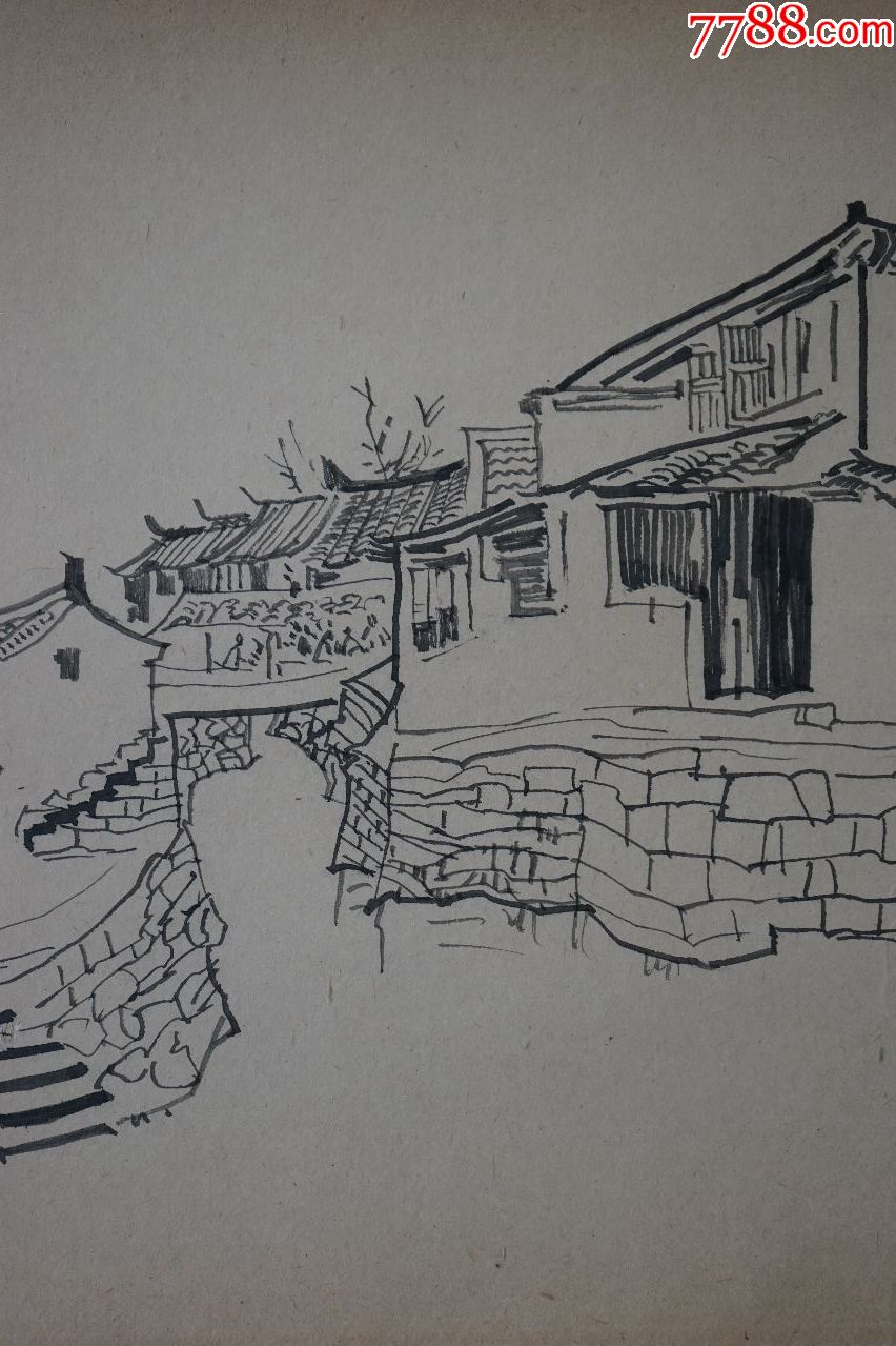 吴冠中素描中堂画真手工绘国画风景山水人物名人字画装饰画