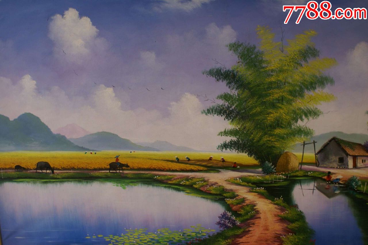 风景油画故乡纯手工绘画装饰画