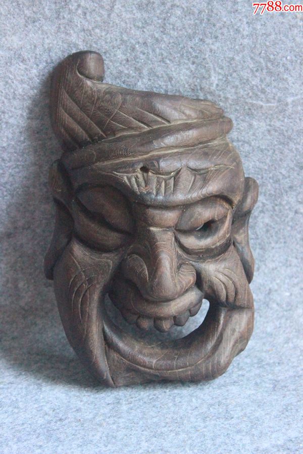 民国湘西民间工艺面具鬼脸手工木雕辟邪挂饰高21.5厘米zz.1213