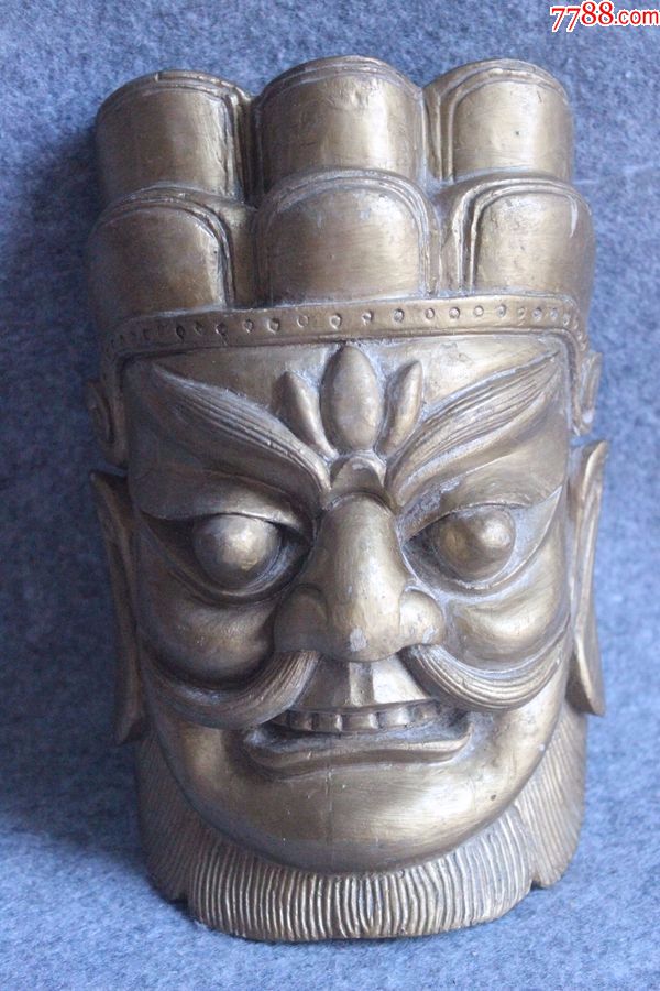 福建民间工艺面具鬼脸手工樟木木雕金漆辟邪挂饰23cmzz.1217