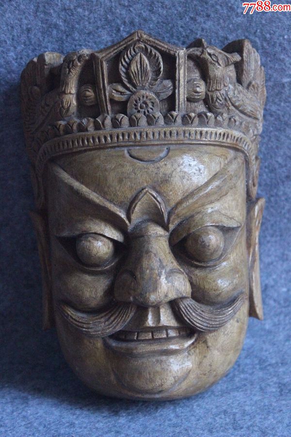 福建民间工艺面具鬼脸手工樟木木雕金漆辟邪挂饰20cmzz.1218