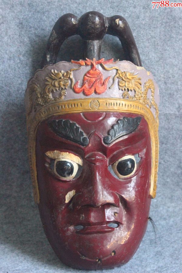 江西民间工艺面具鬼脸点彩手工木雕辟邪挂饰高32厘米zz.1238