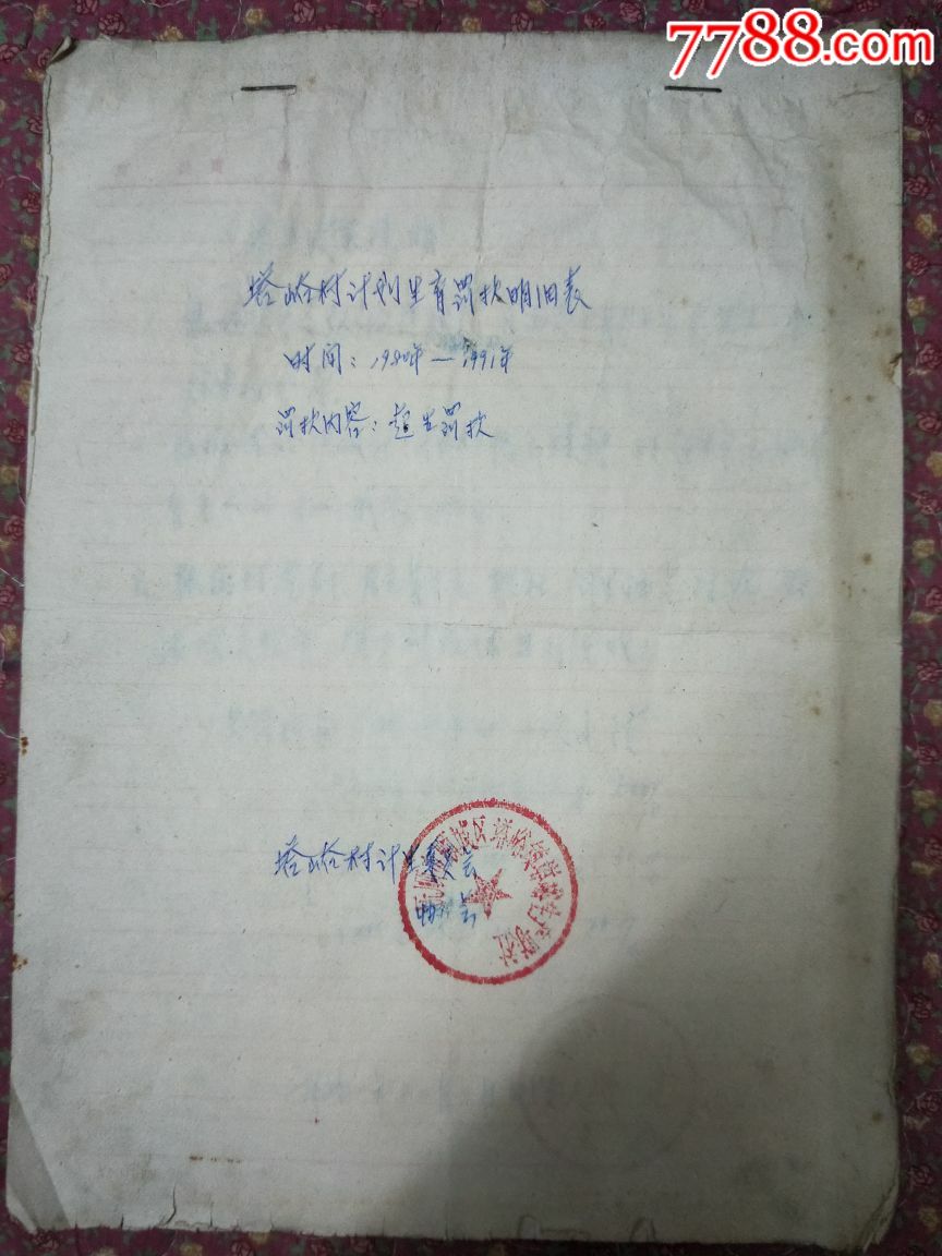 村计划生育罚款明细表(1980--1991)