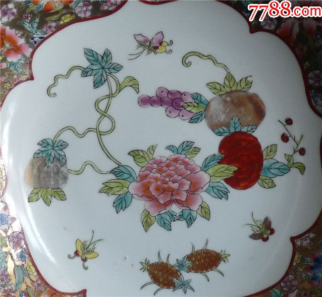 广彩/百花描金开光花果赏盘