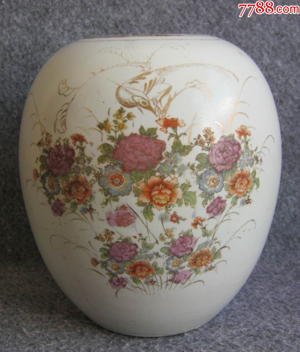 建国初醴陵贴花描金花鸟罐_彩绘瓷/彩瓷_第1张_7788瓷器