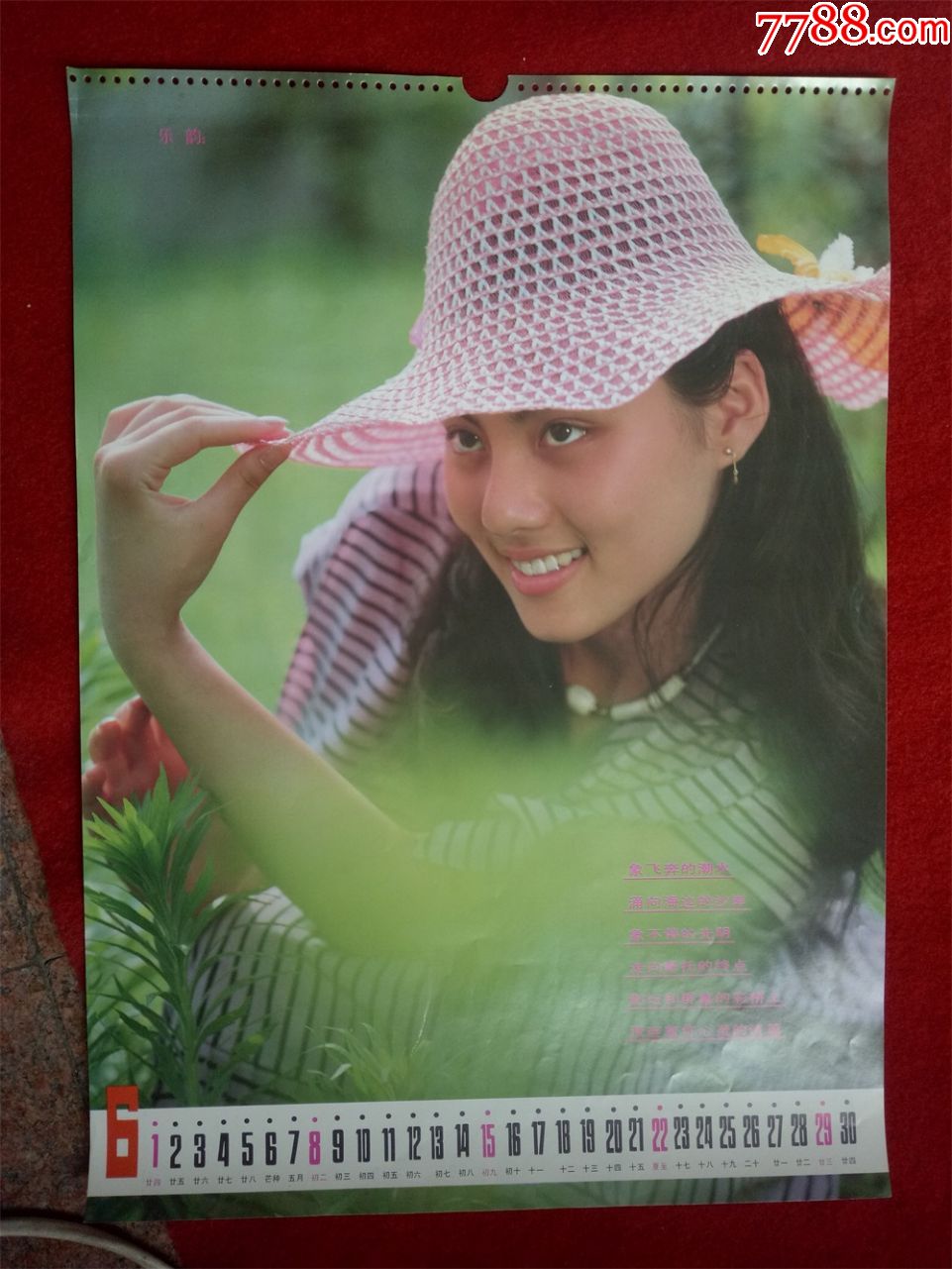 怀旧收藏八十年代挂历单页女演员乐韵尺寸53*37cm