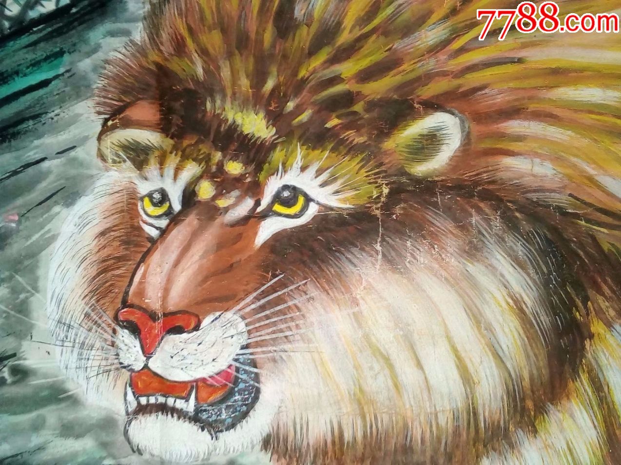 1980年四尺中堂花鸟画国画动物猛兽老虎狮子,那时古玩还没兴起