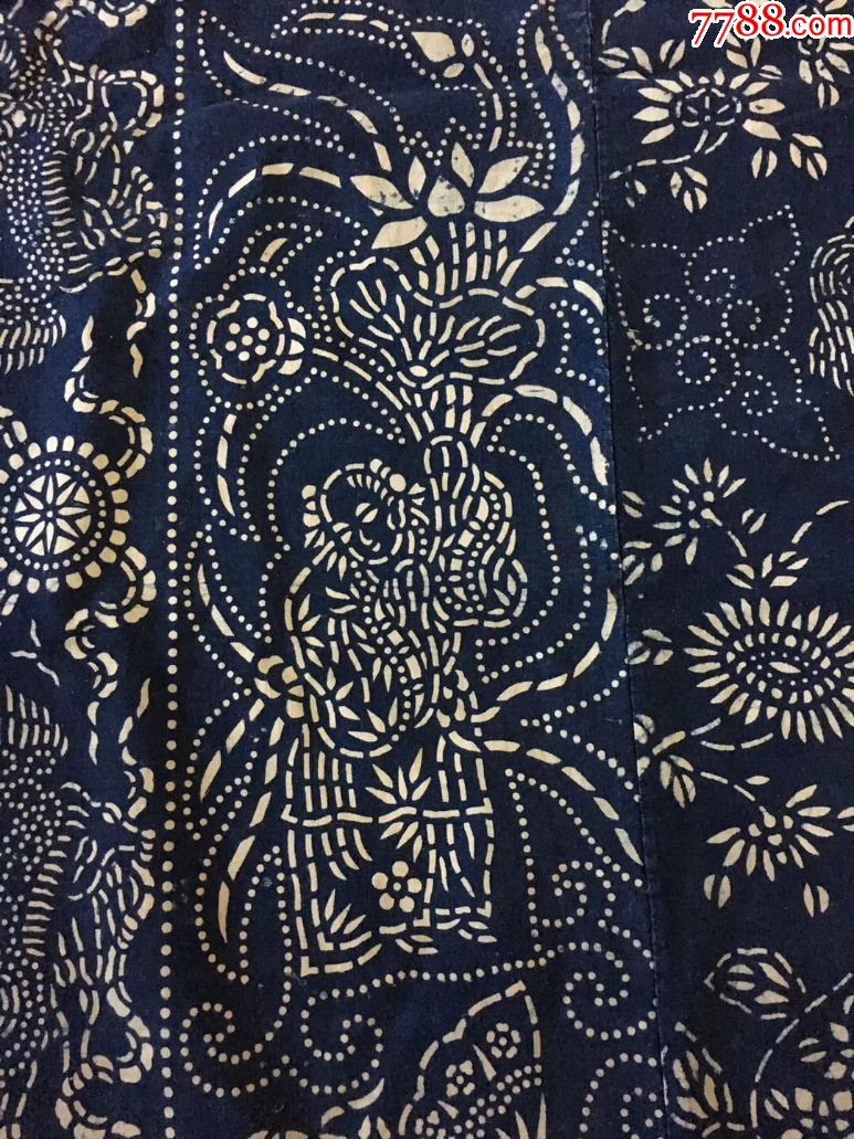 民国麒麟送子蓝印花布被面