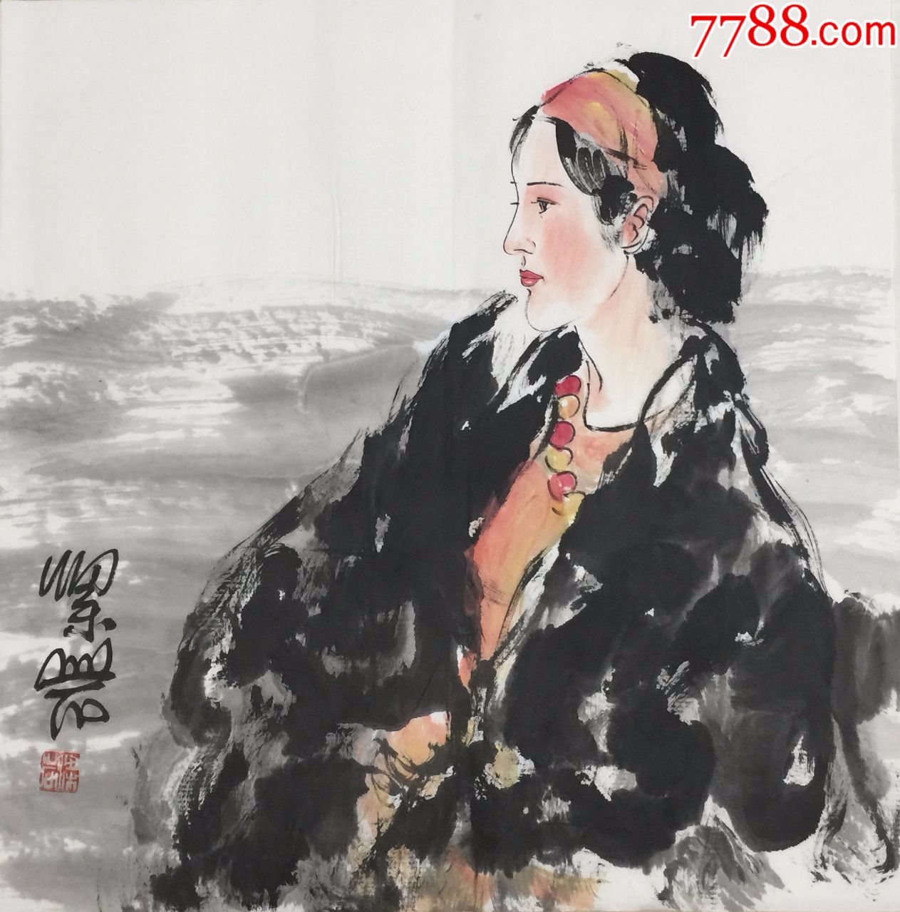 【梁岩】中国美术家协会会员,国家一级美术师,手绘四尺斗方人物画