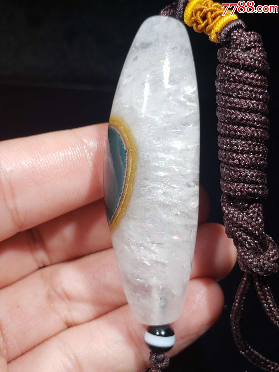 绿猫眼天珠吊坠毛衣链