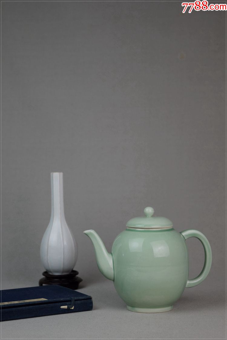 日本古董收藏品茶具茶道茶器工匠作品荣山作九谷烧青瓷茶壶执壶