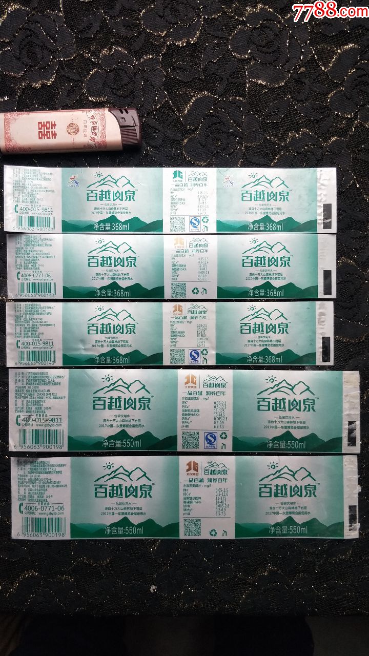 瓶标收藏-百越山泉(2016~2017中国东盟博览会指定用水)(5种合售)
