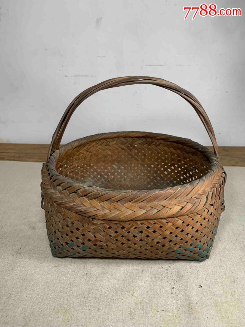 老手工竹编织筐藤篮古董古玩收藏竹篮提篮近代篮子