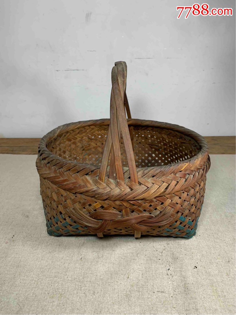 老手工竹编织筐藤篮古董古玩收藏竹篮提篮近代篮子