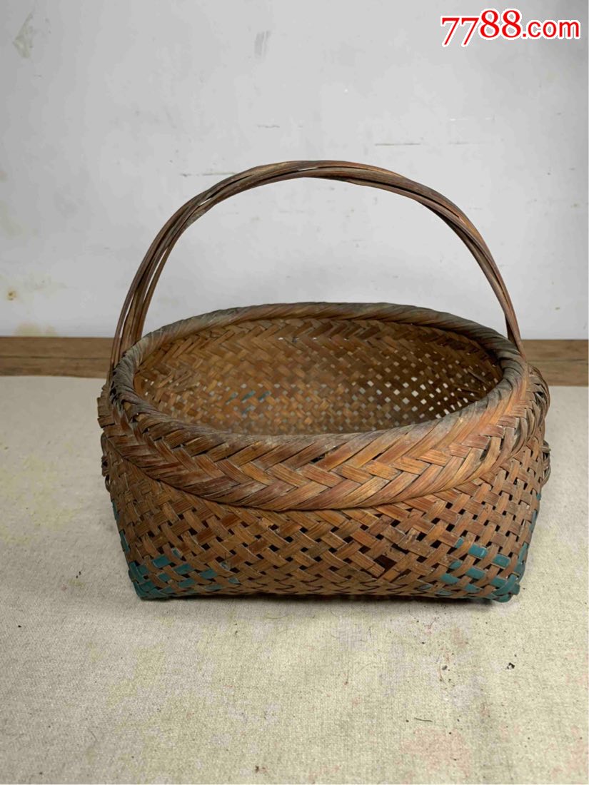 老手工竹编织筐藤篮古董古玩收藏竹篮提篮近代篮子